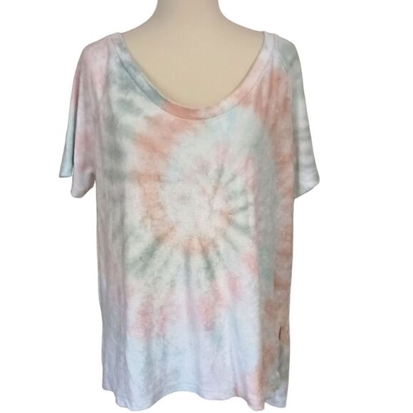 Tie Dye Terry Cloth Top L Relaxed Short Sleeve Beachy Coastal Pastels Hippie - Picture 12 of 16